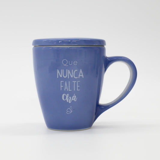 Caneca Porcelana Azul - com Tampa - 300ml