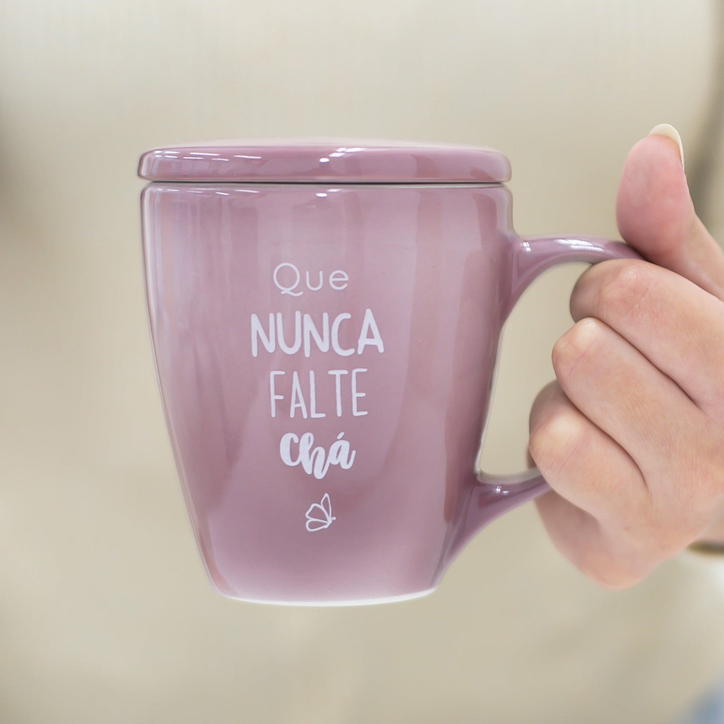 Caneca Porcelana Lílas - com Tampa - 300ml