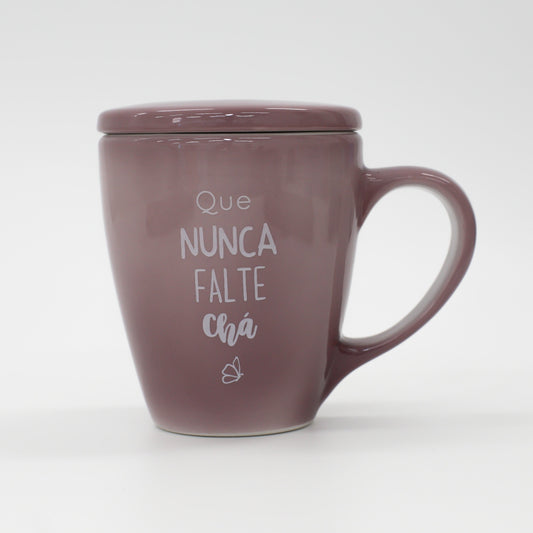 Caneca Porcelana Lílas - com Tampa - 300ml