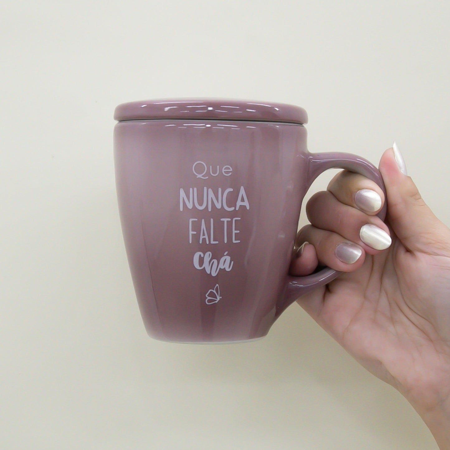 Caneca Porcelana Lílas - com Tampa - 300ml