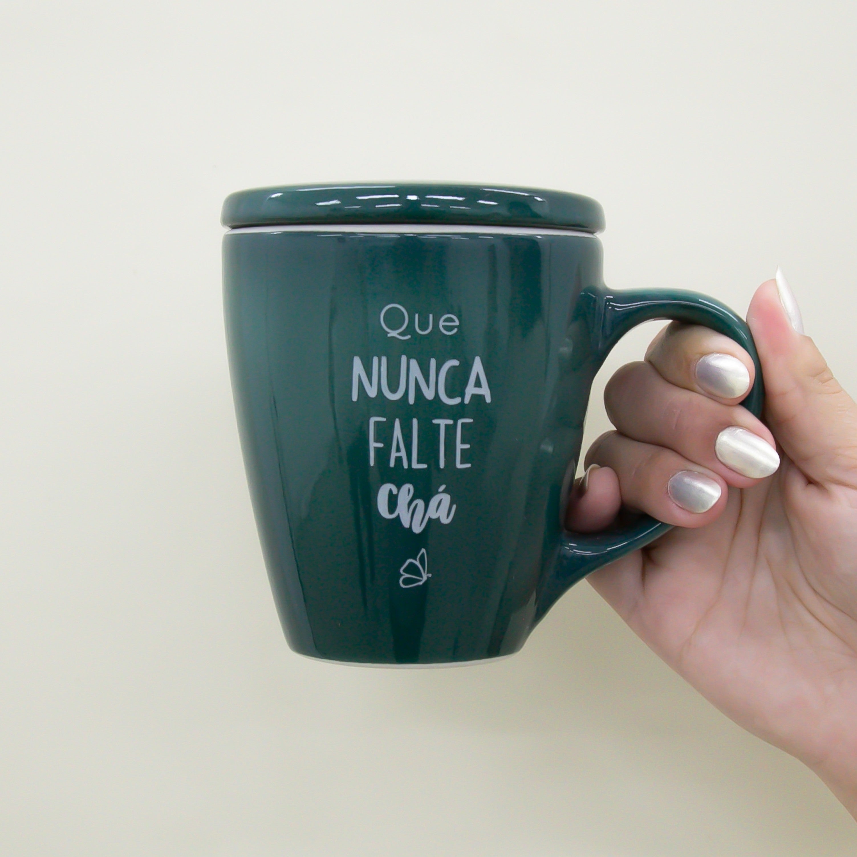 Caneca Porcelana Verde - com Tampa - 300ml