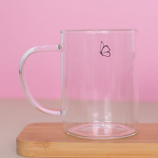 Caneca de Vidro Hábito Vida - Ilustrada com Borboleta