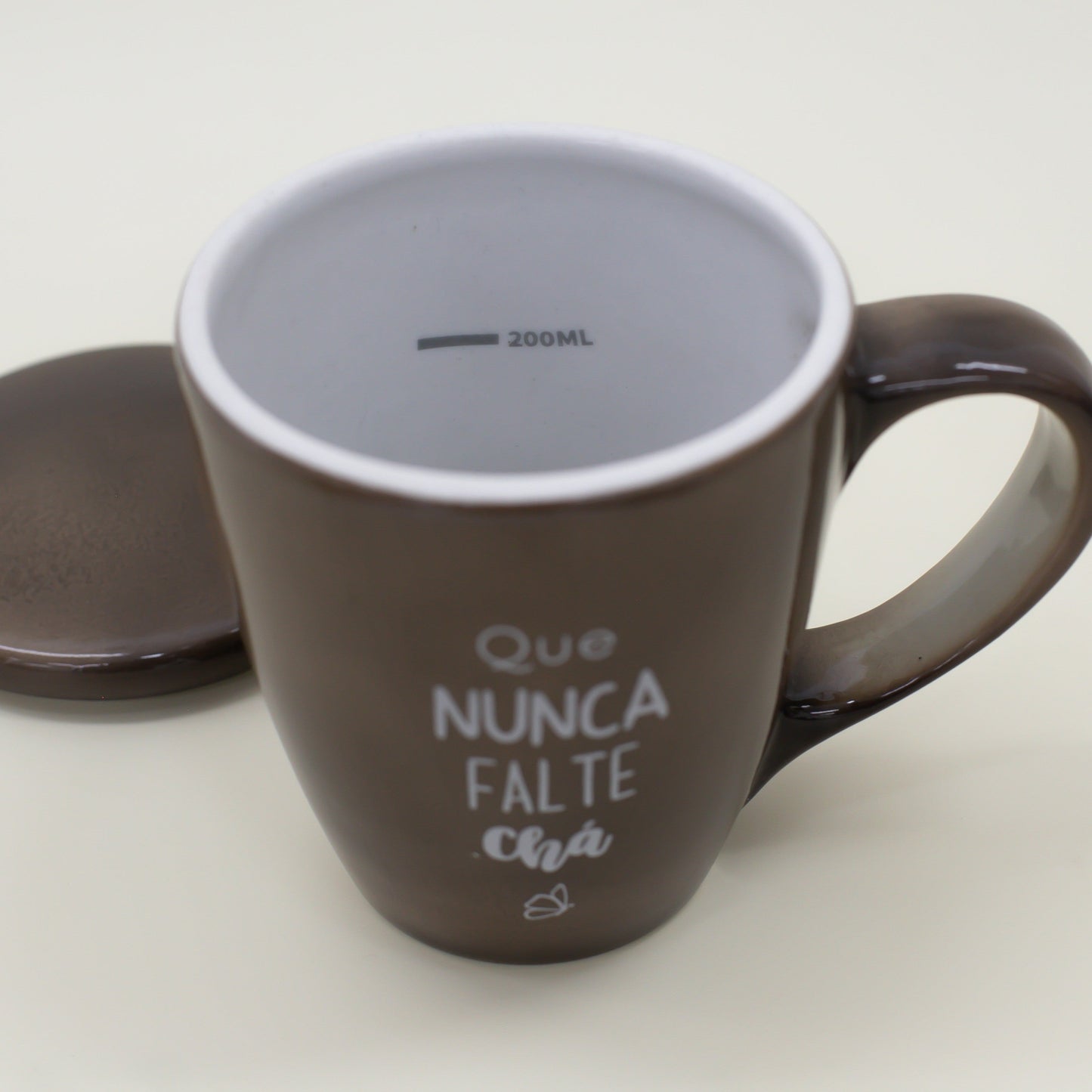 Caneca Porcelana Marrom - com Tampa - 300ml