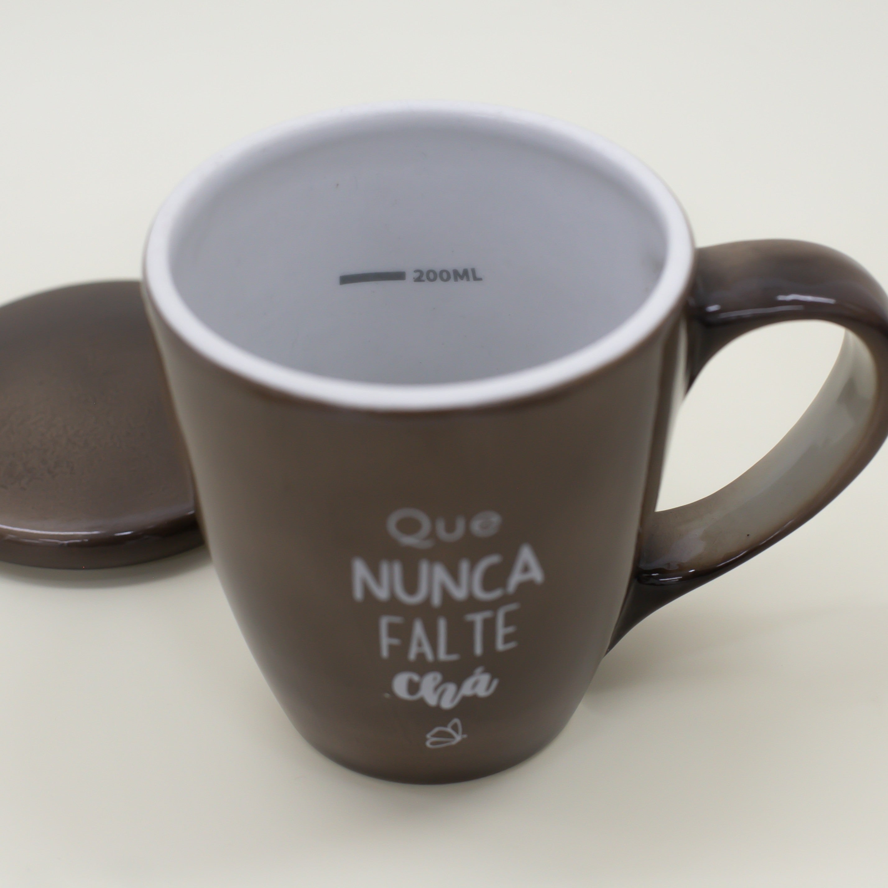 Caneca Porcelana Marrom - com Tampa - 300ml