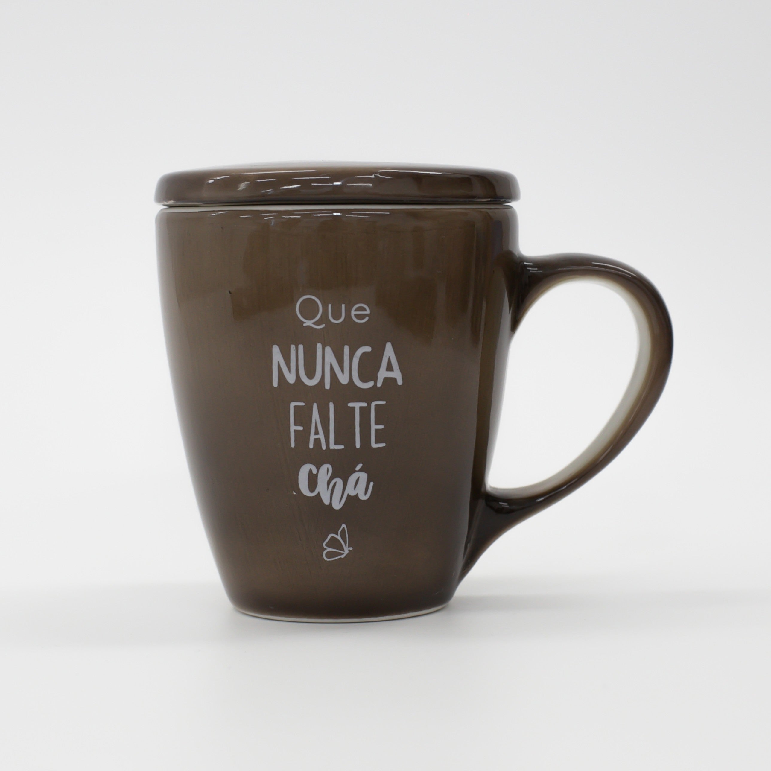 Caneca Porcelana Marrom - com Tampa - 300ml