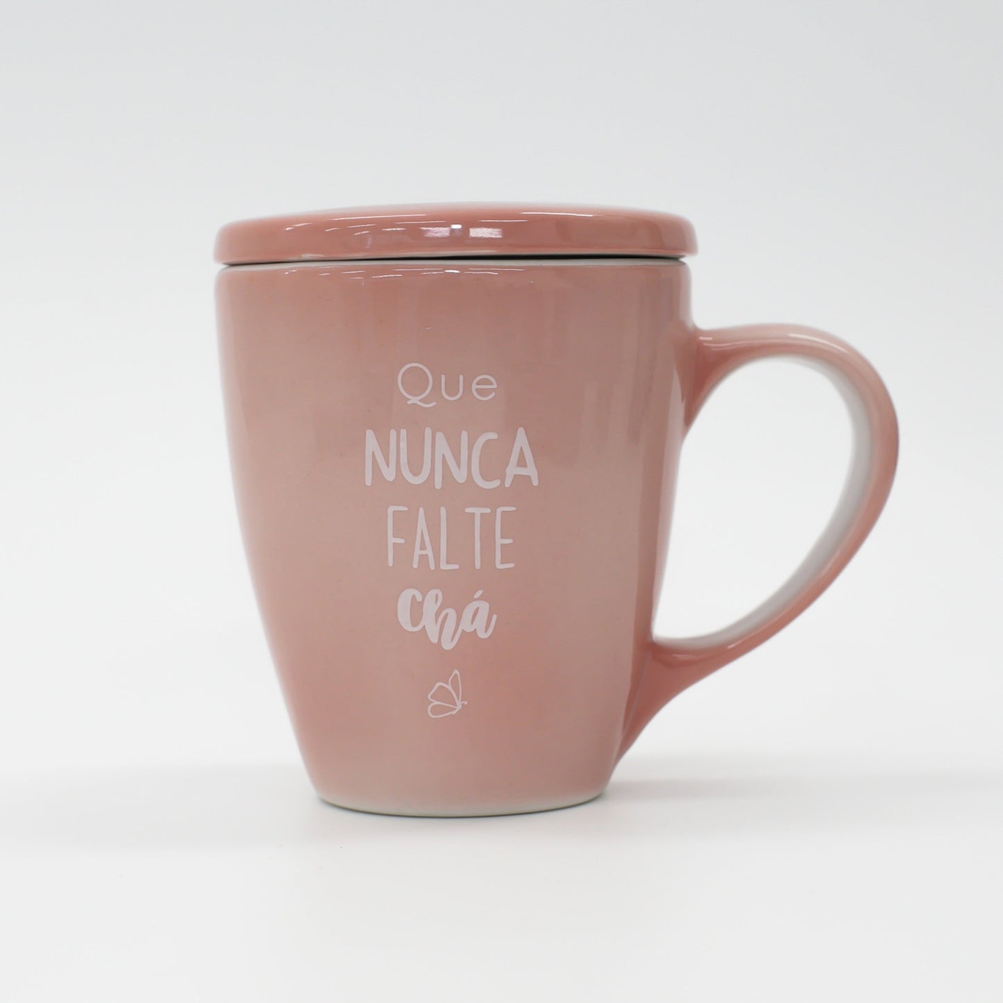 Caneca Porcelana Rosa - com Tampa - 300ml